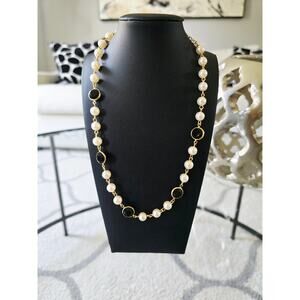 1928 Gold Pearl Black Stone Necklace New